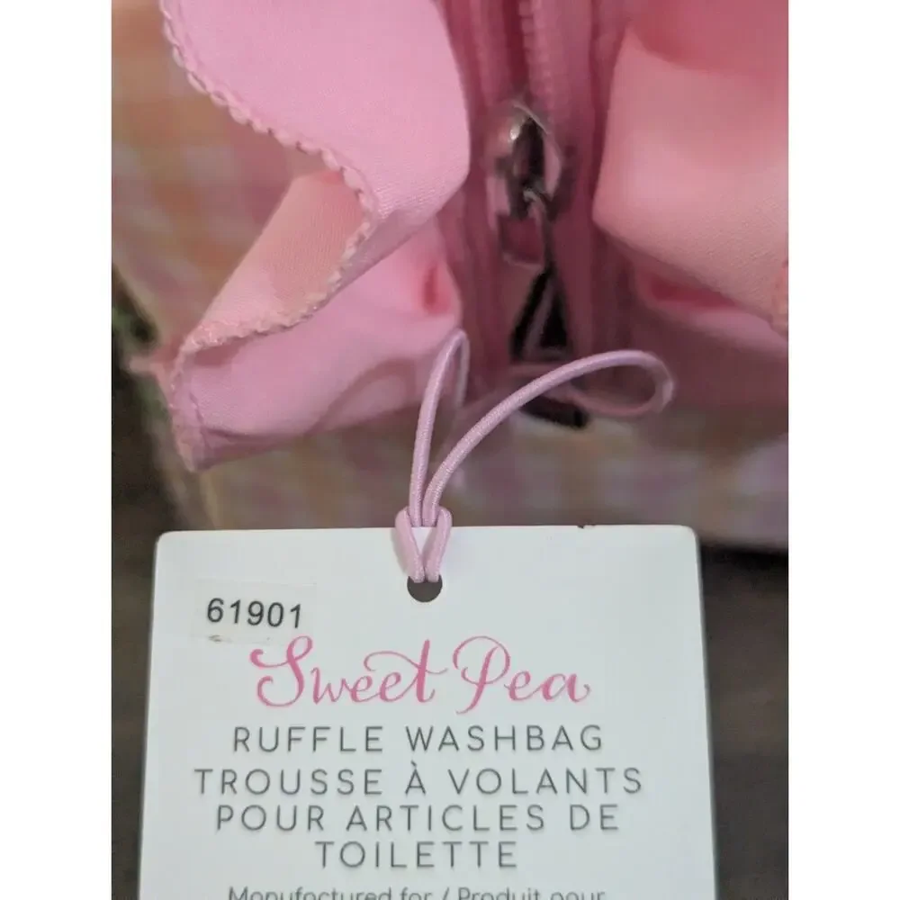 Sweet Pea Cosmetic Bag Pouch Flower Floral Vase Planter Cute Ruffle Pink Trim